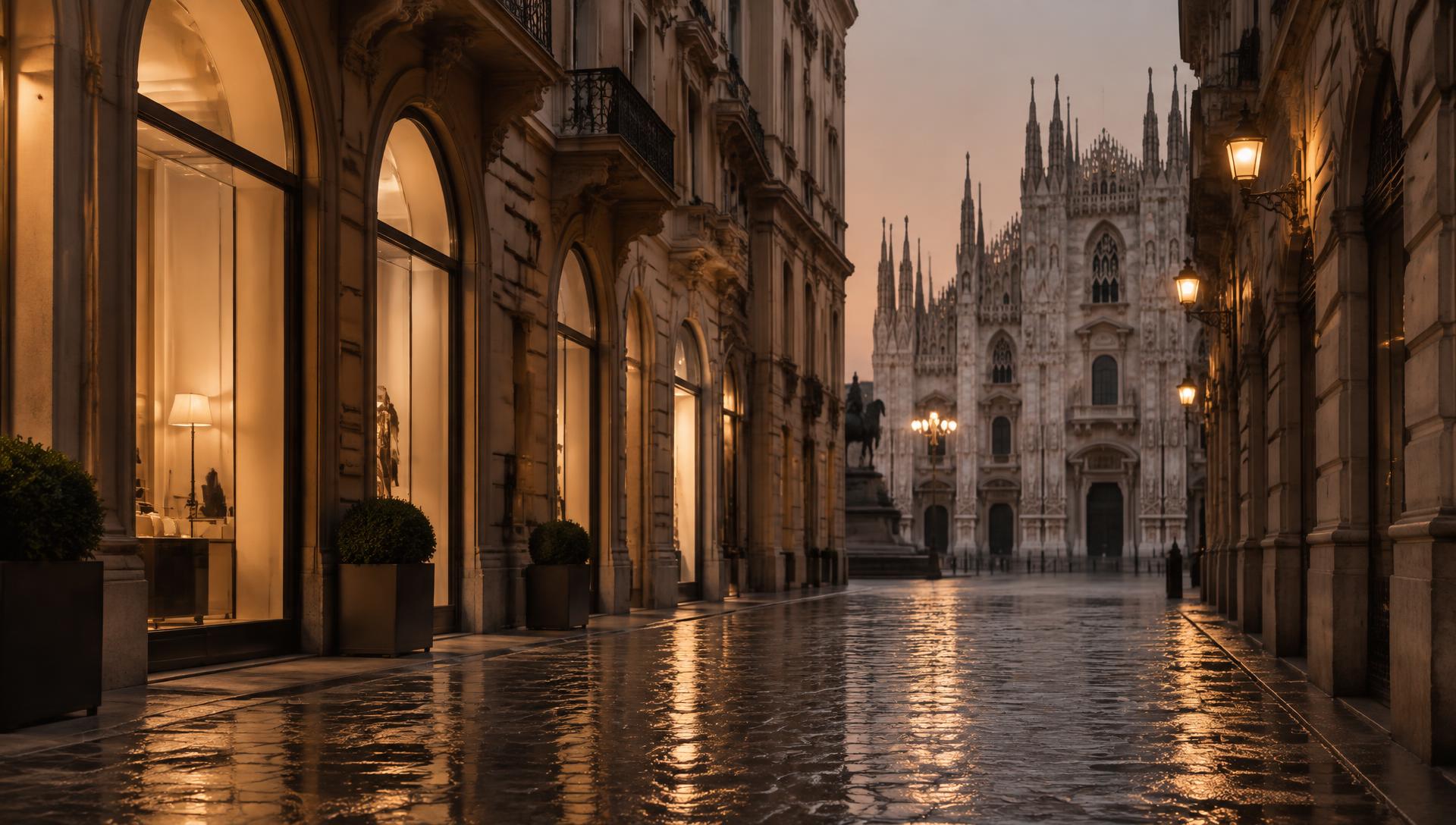 Una via elegante di Milano al tramonto